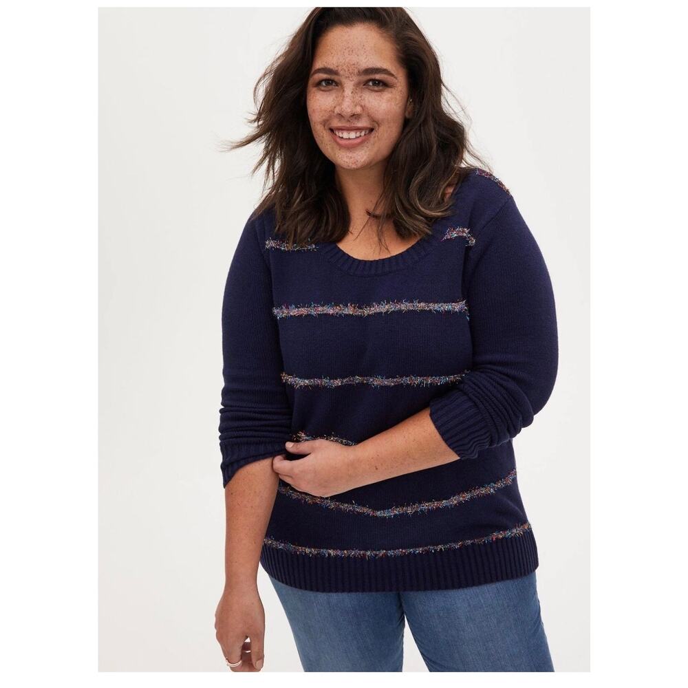 Torrid Navy Blue Tinsel Stripe Pullover Sweater Size 5